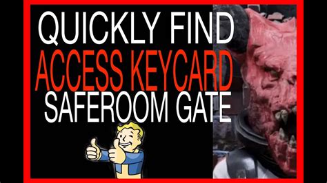 Get an access keycard for the safe room gate. U.S.S.A. access keycard COMP_Astronaut_Outtro_Keycard_ATHENA: Data center room in Sugar Grove: US-13C Bivouac: Lab Rat Mission Out-of-Control: 00573194: Vault 79 access card W05_Vault79Operations_KeyCard: Access to Vault 79 Outside Vault 79: Secrets Revealed: 0059250C: Vault 79 facilities management keycard … 