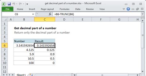 Get decimal part of a number Excel formula Exceljet