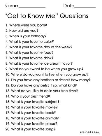 Get to know me Questions to get to know someone, Getting to know