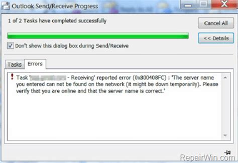 Getting Error: 0x800408FC when attempting to receive email to ...