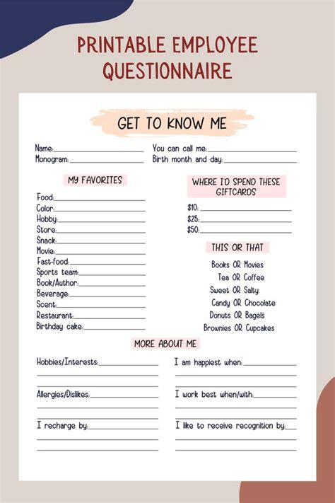 Getting To Know You Worksheet For Employees