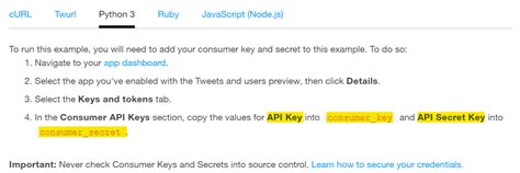 Getting new Twitter API consumer and secret keys