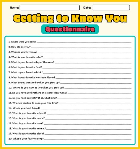 Getting to know you Questionnaire Getting to know you, Getting to