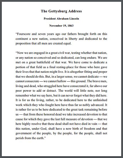 Gettysburg Address Printable Text Pdf