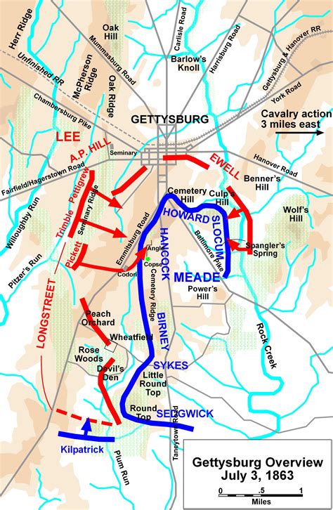 Gettysburg battlefield maps. Two more brigades from Richard Anderson’s division, those of David Lang and Cadmus Wilcox, both bloodied during the July 2 fight, were added to support Pickett. 3:00-3:30 pm: Around 3:00 p.m. the pre-assault artillery bombardment ceased and Longstreet ordered the divisions forward. Pettigrew aligned on Pickett’s left, supported by Trimble. 
