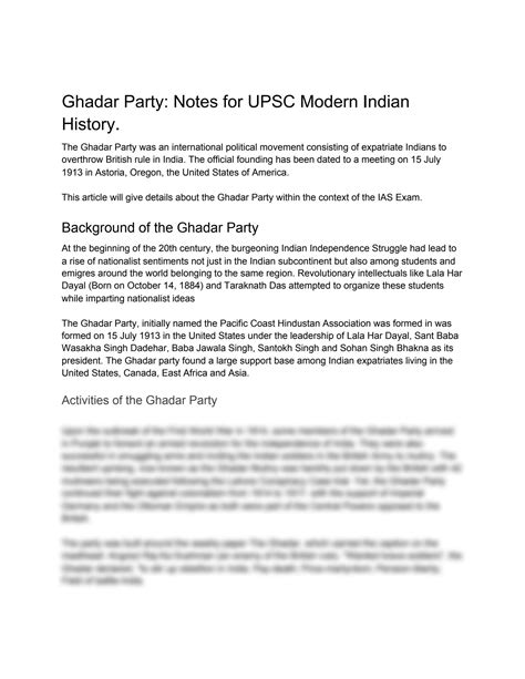 Ghadar Party (1913) - Modern India History Notes - Prepp