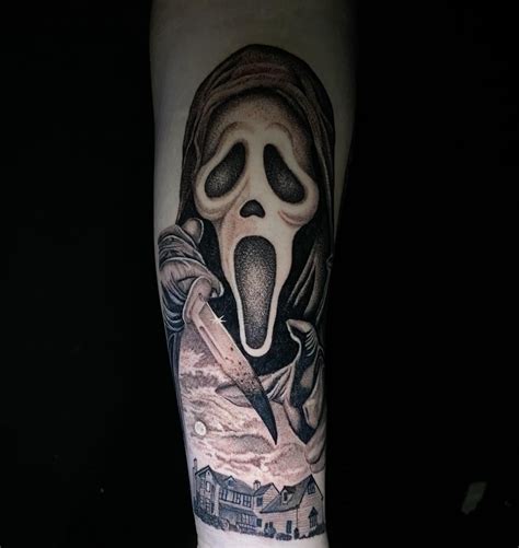 Ghostface, done by Nick Wheeler at Black Card Tattoo Collective, KCMO