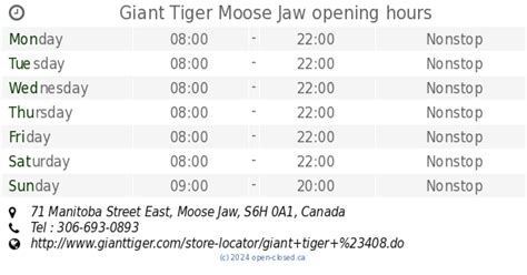 Giant Tiger Moose Jaw hours