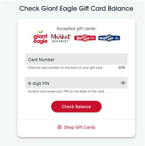 Giant eagle check gift card balance. Download Article. 1. Locate the gift card's claim code. The claim code is the 14- or 15-digit code on the back of the card (if it's a physical card) or on your email or paper receipt. If you have a physical gift card, you may need to peel or scratch the protective coating that covers the claim code to find it. 
