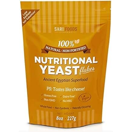 Nutritional yeast nutrition. Nutritional yeast is low in fat and calories – with only 17kcal and 0.2g fat per 5g serving. 5. When compared to a slice of cheddar cheese, which has around 110 calories and 9g fat, nutritional yeast is healthier and lighter. 6. Per average 5g serving, fortified nutritional yeast provides:. 