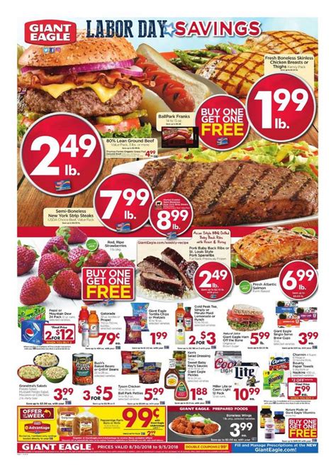 Giant eagle supermarket ad. Weekly Ad & Flyer Giant Eagle. Active. Giant Eagle; Thu 05/09 - Wed 05/15/24; View Offer. View more Giant Eagle popular offers. Show offers. Phone number. 1-800-553-2324. ... Customer rating. 3 (1 x) 0 5 1. Giant Eagle - Calcutta, OH - Hours & Store Details. You will find Giant Eagle currently situated in Skyview Plaza at 15937 State Route 170 ... 