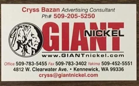 Giant nickel kennewick wa. The GIANT Nickel is a locally owned and family operated business that strives to bring buyers and sellers together. In 2018, we added an editorial department to give our readers quality editorial about our community and the people with in it. We have built a strong and trusting relationship with our communities, advertisers and readers over the ... 