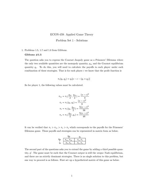 Gibbons Game Theory Solutions