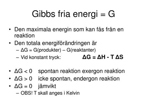 Gibbs fria energi enhet