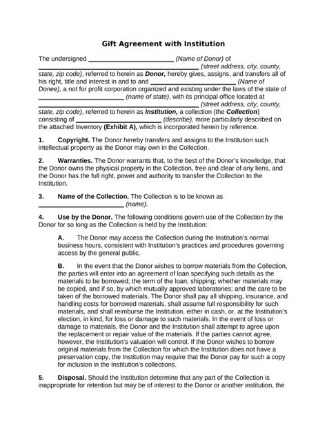 Gift Agreement with Institution Form Fill Out and Sign Printable PDF