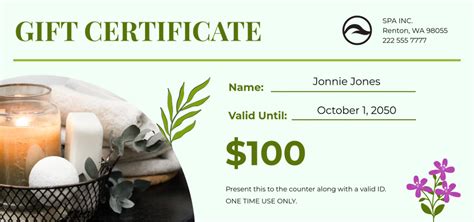 Gift Certificate Spa Template Free