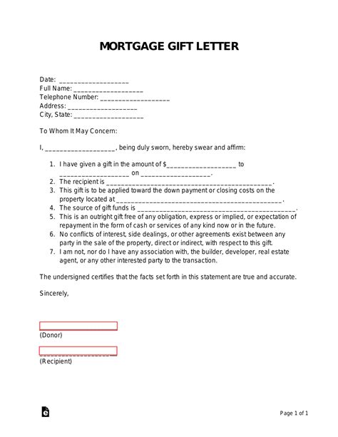 Gift Letter For Mortgage Template Free