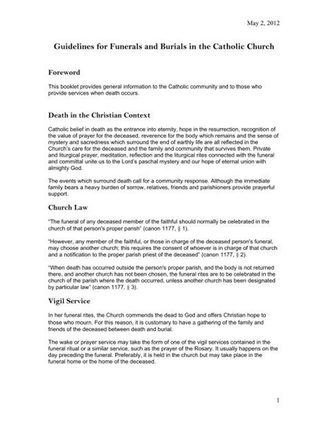 Gift bearer catholic funeral.  Foreword These Guidelines for Funerals and Bur...