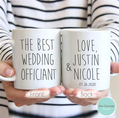 Wedding Officiant Gift, Officiant Mug, Best Officiant Ever Coffee Mug, Officiant Gift, Best Wedding Officiant, Thank You for Marrying Us. (4.7k) $14.96. $19.95 (25% off) 50 Laser Engraved Biblical Affirmations on 1/8in. wood in 16oz Jar. Gift for Family Friend Pastor Inspirational Encouragement Jesus Saves.