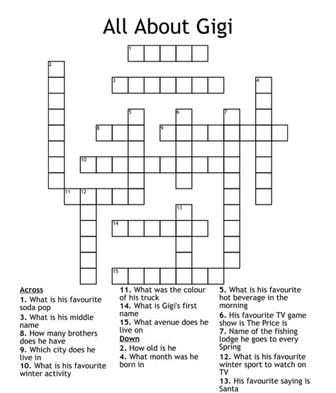 Gigi studio crossword. The Crossword Solver found 30 answers to "gigi's friend crossword clue", 4 letters crossword clue. The Crossword Solver finds answers to classic crosswords and cryptic crossword puzzles. Enter the length or pattern for better results. Click the answer to find similar crossword clues . Enter a Crossword Clue. A clue is required. 
