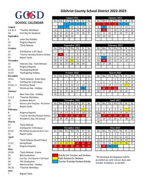 Gilchrist County School District Calendar - Tandem