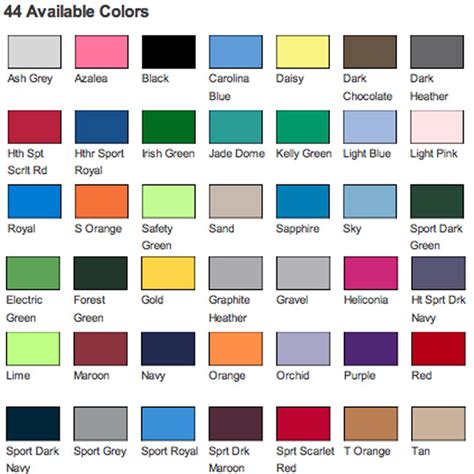 Gildan 50 50 Color Chart