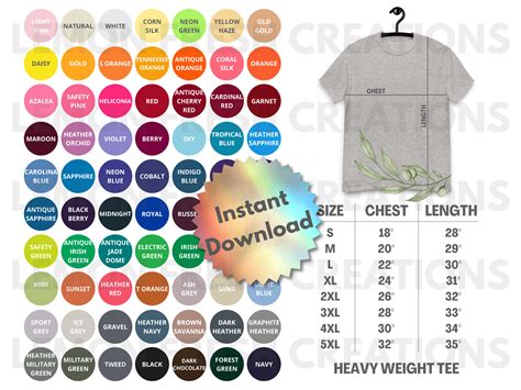 Gildan 5000B Editable Color Chart And Size Chart ubicaciondepersonas