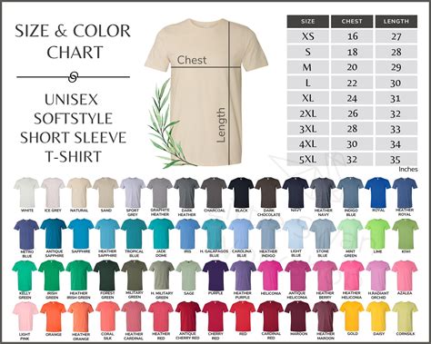 Gildan 64000 Size and Color Chart G640 Digital File All Etsy