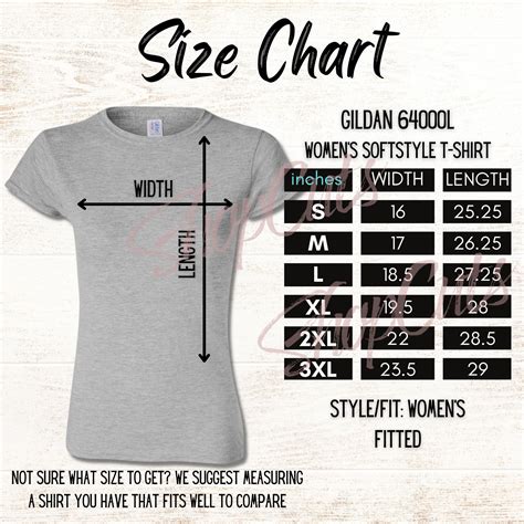 Gildan 64000L Ladies SoftStyle T Shirt Size Chart