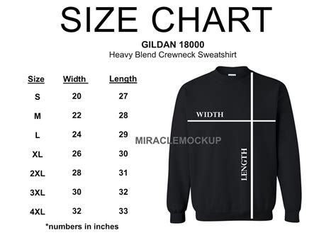 Gildan Crew Neck Sweatshirt Size Chart