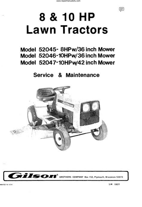 Gilson wards 52045 tractor service maintenance manual. - Onan 5500 quiet diesel generator parts manual.