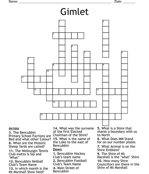Crossword Answers: gimlet ingrediant. RANK. ANSWER. CLUE. LECHE. Cuban coffee ingrediant. AUGER. A plumber's snake; a gimlet, wimble or other boring tool; or, a sea snail in the genus Terebra with a drill bit-like tapering spiral shell (5) Advertisement.