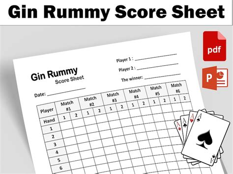 Gin Rummy Score Sheet Printable PDF editable Source File Etsy Hong Kong