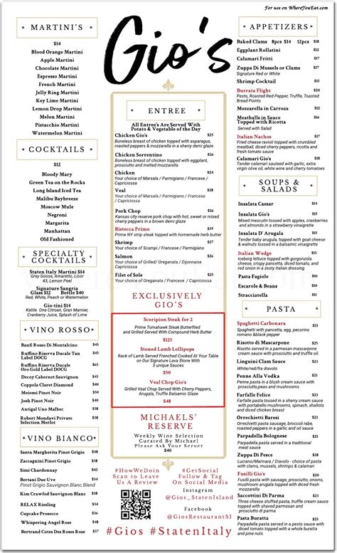 Gio deli menu. Both were a good size and very tasty. We enjoyed our meal in a spacious, nicely decorated building that also houses a deli, a dessert case, a hot-food to go case and cases of olive oil, pastas, and breads. You can peek into the kitchen through a glass wall. There's nothing missing from this menu: Pizzas, pastas, sandwiches, full-on dinners. 