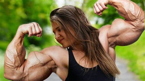 Girl Biceps Flex, Woman making their boobs bounce by flexing their