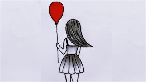 Girl holding balloons drawing easy.  Perfect for beginners and art enthu...