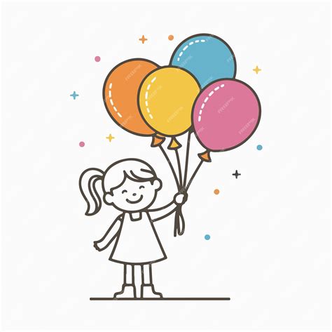 Girl holding balloons drawing.  Trendy vector illustration.  This tutorial sh...
