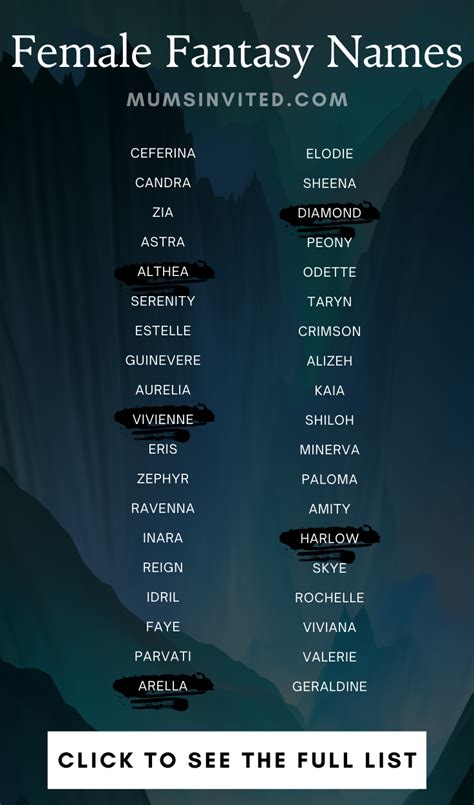 Girl names for a fantasy story. .  ...
