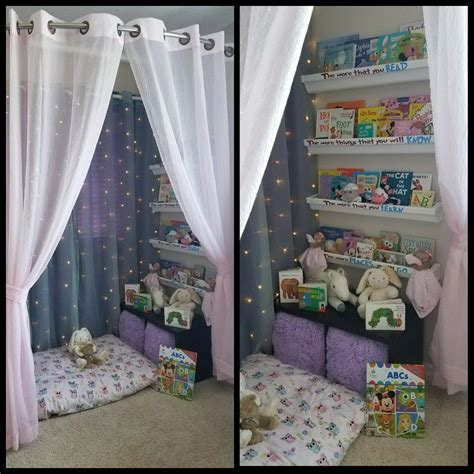 Girl reading corner - rain gutter shelves, Dr. Suess …