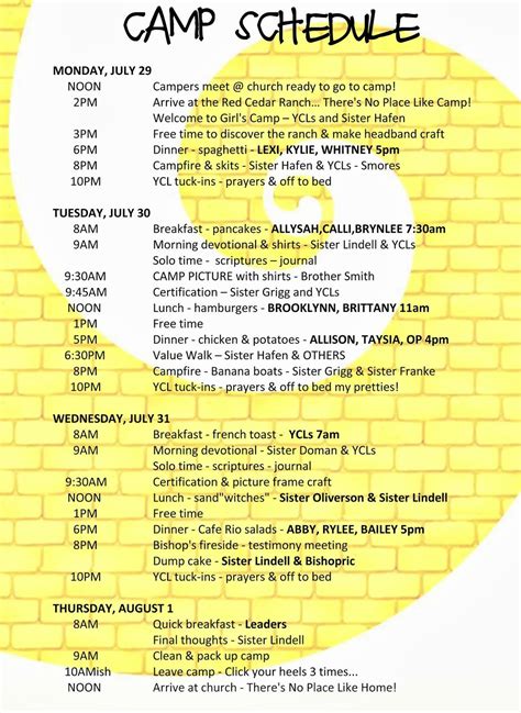 Girl scout camp activities.  Scout Schedule - sample schedule to reach First Class ran...