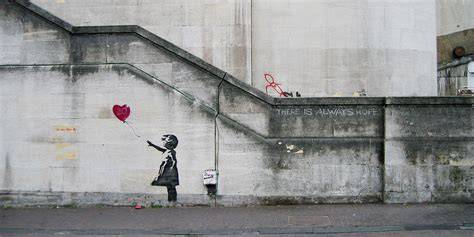 Girl with balloon waterloo bridge.  First created in 2002 as a stencil m...