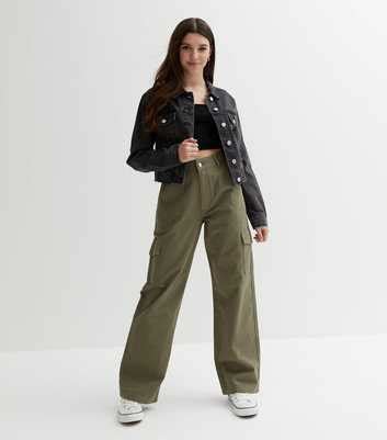 Girls Khaki Mid Rise Wide Leg Cargo Trousers New Look