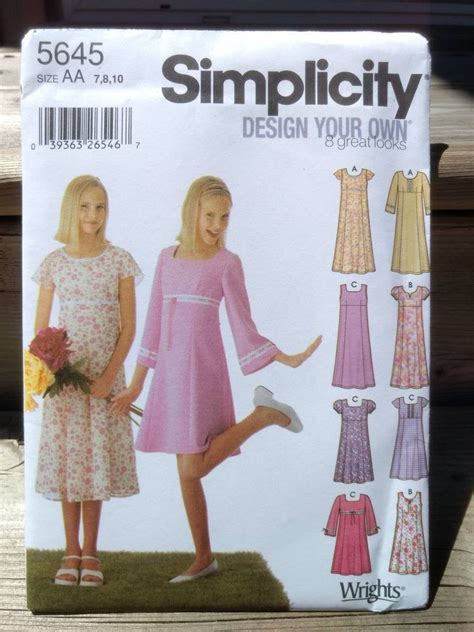 Girls Modest Dress Sewing Pattern Simplicity 5645 Size 7 8 10 Boho