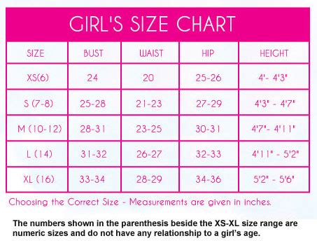 Girls To Juniors Size Chart