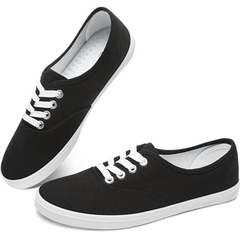 Girls black canvas sneakers.  Ideal for walking, running, and casual activ...