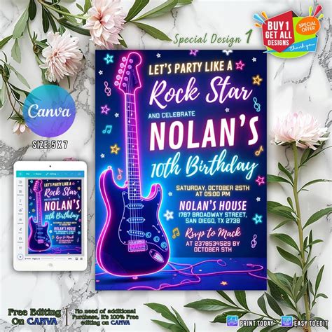 Girls rock party invitations. 60 per invitation.  Party like a rock star cause it is her...