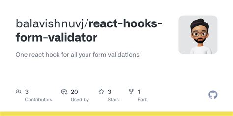 GitHub balavishnuvj/reacthooksformvalidator One react hook for
