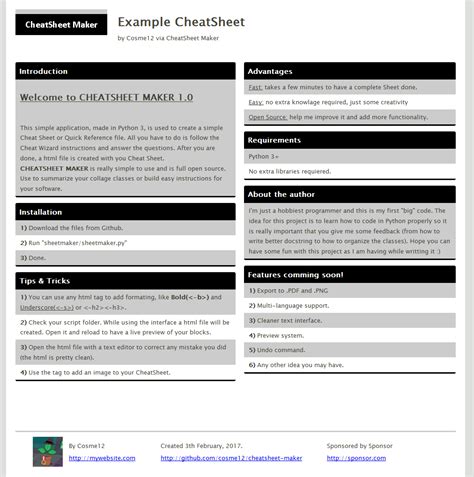 GitHub cosme12/cheatsheetmaker Cheetsheet (cheat sheet or quick