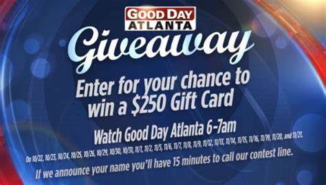 Giveaway atlanta. Each of the four (4) winners will each receive one (1) $500 American Express Gift Card. Fox 5 Good Day Giveaway contest 2024 begins at 12:00AM local time on Monday, February 5, 2024 and ends at 11:59PM local time on Friday, March 29, 2024. The winners will be notified by e-mail and/or phone on every Monday and may be awarded the prize, subject ... 