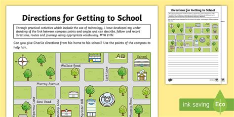 Giving Directions Map Worksheet Getting to School ESL - Twinkl